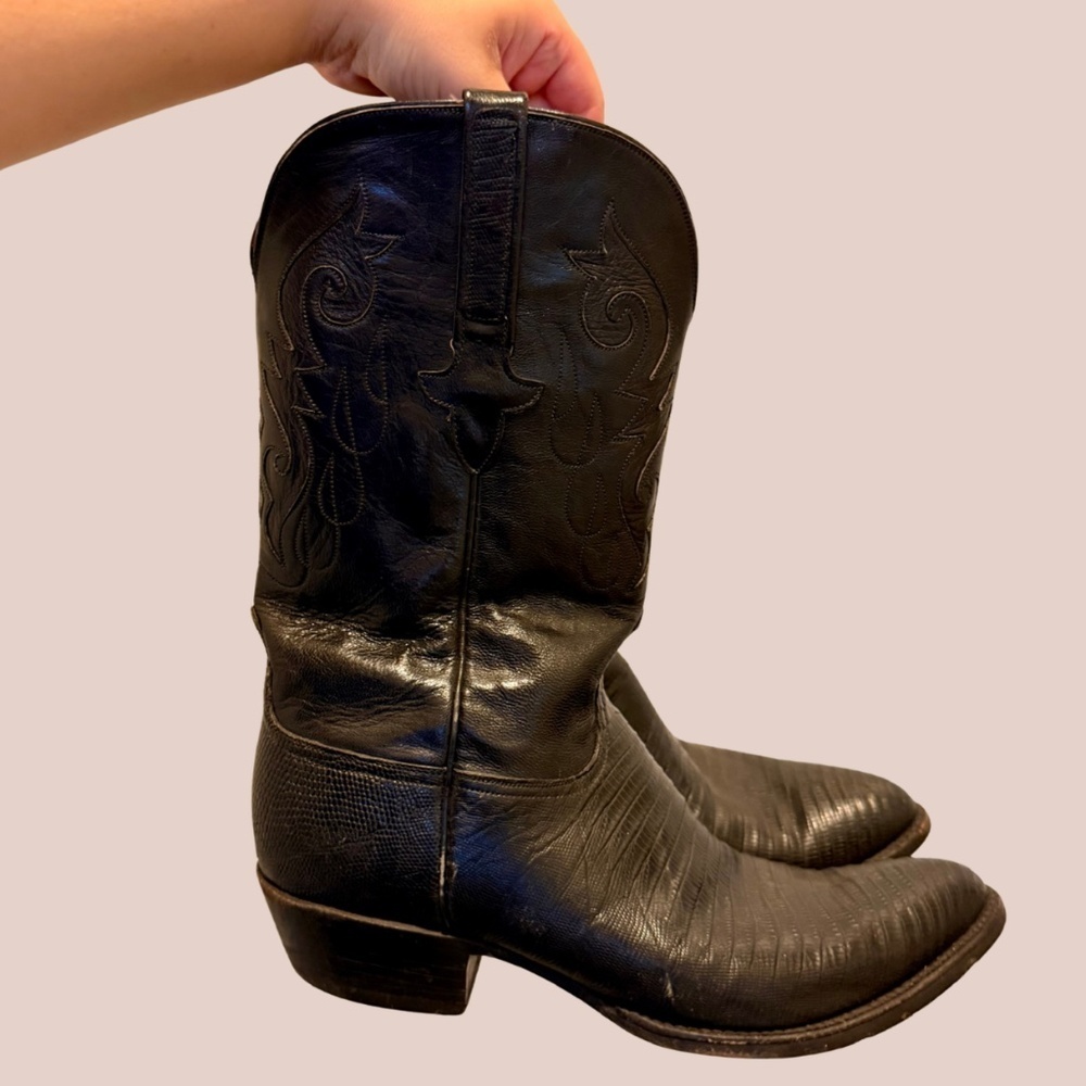 Lucchese Exotic Black Teju Lizard Skin Leather Cowboy Western Boots Goatskin 12D